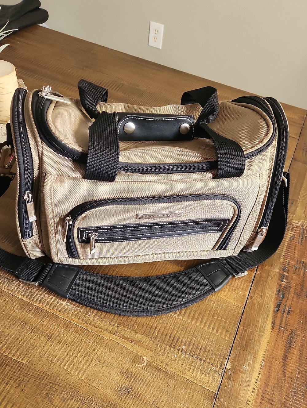 Kenneth Cole Tan Travel Duffel Bag with Black Trim